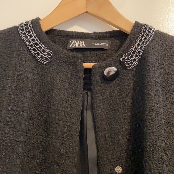 Zara Tweed Front Jacket With Chain Detail - Picture 6 of 12